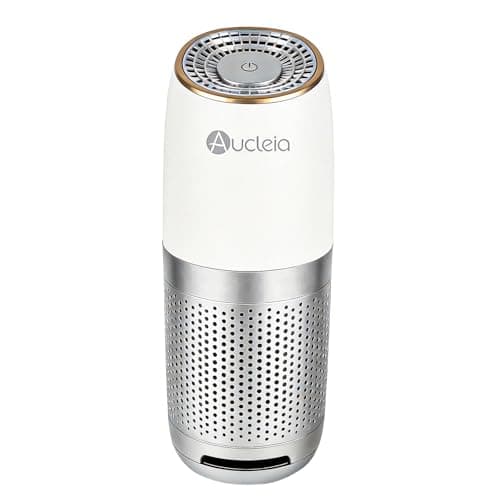 Aucleia Mini Portable Air Purifier with True H13 HEPA Filter, Car Air Purifier for Travel and Office to Remove Pet Hair and Odor Smoke Dust and Pollen, Aromatherapy Function White Gray. - Image 1