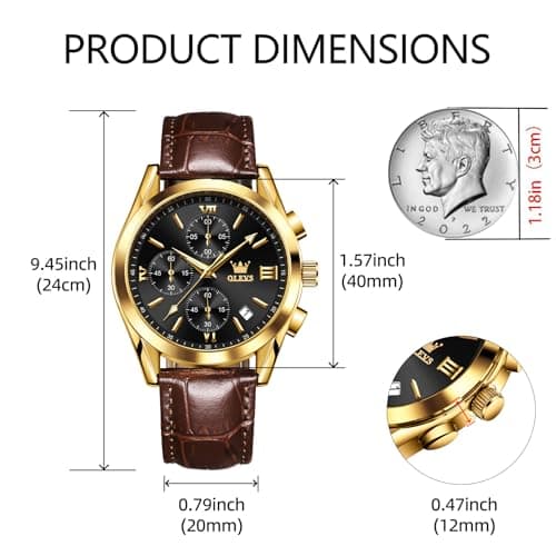 OLEVS Mens Watches Brown Leather Strap Black Face Chronograph Wrist Luxury Casual Watches for Men Waterproof Luminous Analog Quartz Nice Men Watch Relojes para Hombres - Thumbnail 4