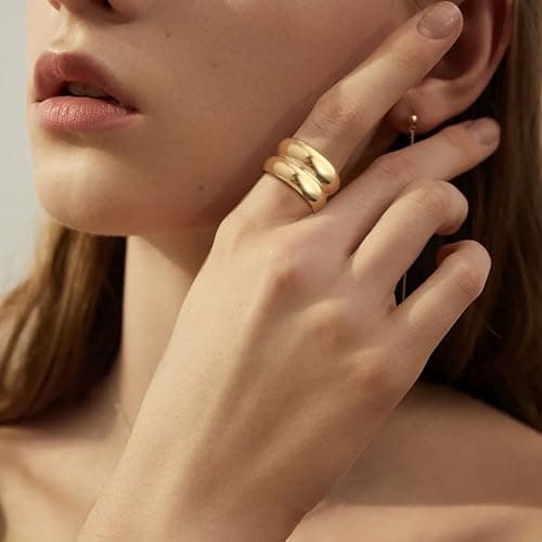 Sistble Gold Rings for Women Non Tarnish Birthday Gifts Chunky Gold Rings Size 6 Band Stackable Thick Pinky Ring Anniversary Retirement Gifts for Women Christmas Stockings Jewelry - Thumbnail 2