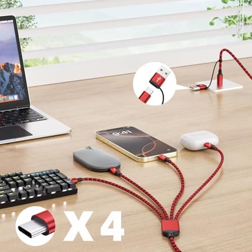 Travel Essentials USB C Splitter Multi Charging Cable,USB A/C to 4 Typ-C Ports for Multiple Devices[2Pack 5Ft], 4 in 2 Multiple charger cord for iPhone16/15 Series/Phones/Pads and Other USB C Devices - Thumbnail 4