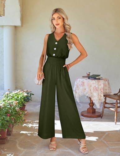 LOOKBOHO Women Jumpsuits Dressy Casual Pants Romper Summer Spring Sleeveless V Neck Vacation One Piece Outfits(AG,M) - Thumbnail 5