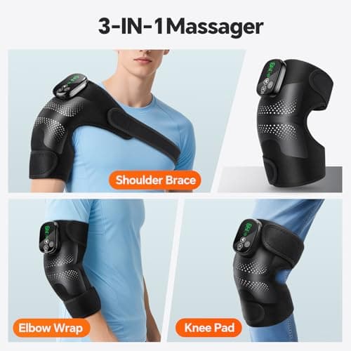 Knee Massager, Cordless Heated Knee Brace Wrap, Rechargeable Knee Massager for Knee Shoulder Elbow Pain Relief, Heating Knee Brace Support for Arthritis/Joint Stiff/Muscle Strain - Thumbnail 3