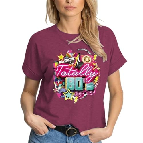 80s Shirt for Women - I Love The 80s Music Neon Party Tee, Retro Short Sleeve Casual Top for Concert & Costume - Thumbnail 3