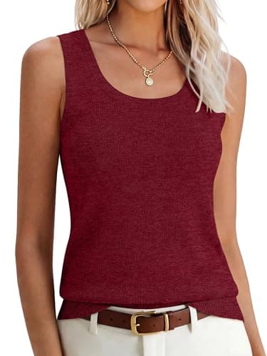 ANRABESS Tank Tops for Women Wool Blend Sweaters Sleeveless Casual Summer Fitted Shirts 2026 Spring Beach Vacation Clothes Wine Red XX-Large - Image 1