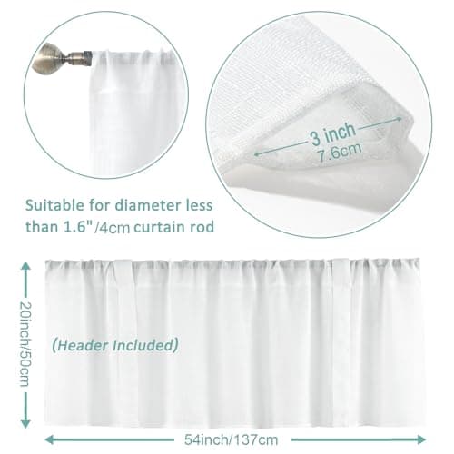 Home Queen White Semi Sheer Tie Up Curtain Valances, Linen Textured, Rod Pocket Balloon Window Topper for Living Room, 54 X 20 Inch, 4 Pieces - Thumbnail 6