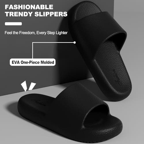 HUILONGJIA Cushioned Slides House Slippers for Men, Summer Pillow Sandals Non-Slip Pool Bath Shower Shoes Coud Soft for Indoor Outdoor, Black Mens Size 8-9 - Thumbnail 5
