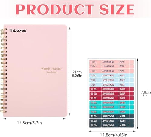 Undated Weekly Planner with Habit Tracker, 52 Weeks To Do List Notebook A5 Weekly Goal Planner with Spiral Binding & Stickers Home Work School Supplies for Women Girls 8.2" x 5.7" - Pink - Thumbnail 2