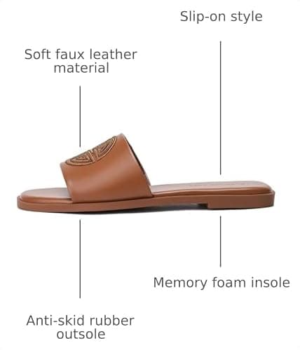 Stratuxx Kaze Womens Flat Sandals Dressy Summer Slide with Memory Foam Comfortable Cute Leather Brown Sandals for Women - Thumbnail 3