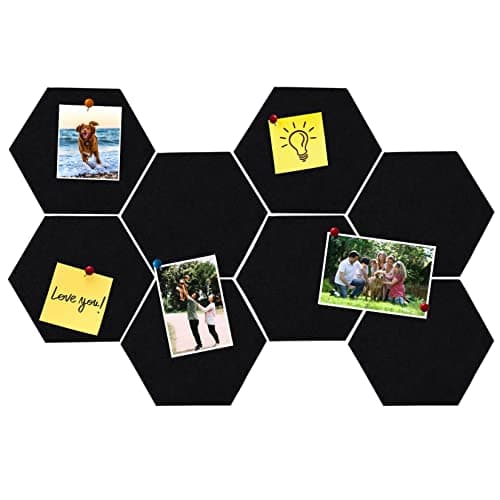 HULAVO 8Pcs Hexagon Felt Cork Board Tiles, Self Adhesive DIY Bulletin Board Pin Board for Office School Home Wall Decor Stickers Memos Photos Display (Black)
