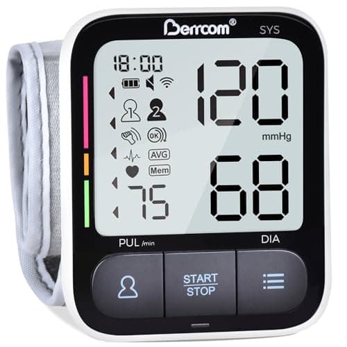 Berrcom Wrist Blood Pressure Monitor for Home Use, Automatic Digital BP Machine with Voice Broadcast, Large LCD Display, 2×120 Memory, Portable Case Included - Image 1