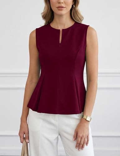 APRRAIN Peplum Tank Tops for Women Dressy Business Casual Work Sleeveless Blouse Summer Office Suit Vest Top Shirts 2026 Trendy Outfits Professional Clothes Wine Red - Thumbnail 4