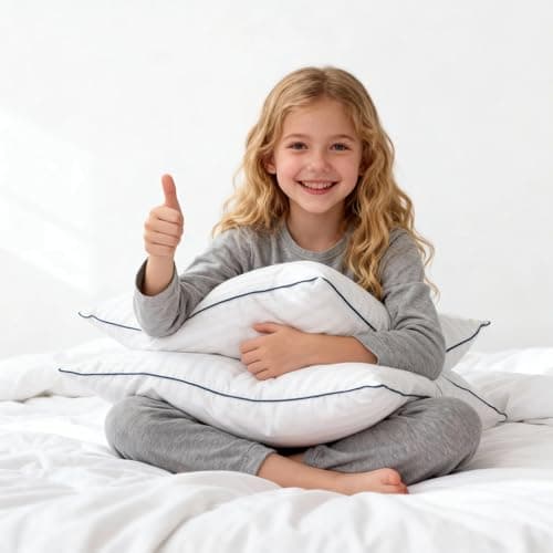 iFaon Ultra Thin Flat Soft Bed Pillows Standard Size Set of 2 Pack for Sleeping, Hypoallergenic Squishy Pillow for Stomach Back Sleeper, Machine Washable White Striped 20x26 inches - Thumbnail 2