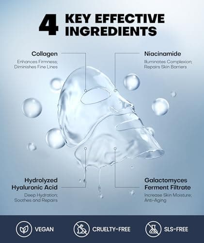 Radiant Glow Collagen Face Mask - Real Deep Overnight Face Masks Skincare with Hyaluronic Acid, Galactomyces Ferment & Vitamin E, Facial Mask for Hydrating, Firming, Plumping & Anti-Aging - 34g x 5ea - Thumbnail 5