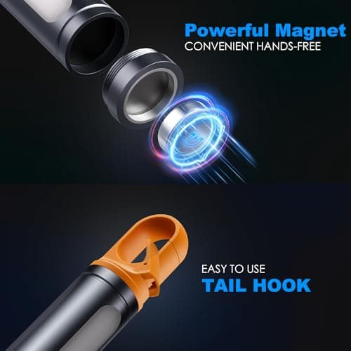 ADDplus Magnetic Flashlight Rechargeable,5000mAh Flashlights High Lumens with 9 Modes,Waterproof, Adjustable,Powerful Flash Light,Emergency Multi-Flashlights for Home,Car,Hiking,Camping (1, Black) - Thumbnail 6