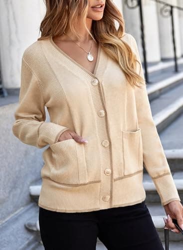 Dokotoo Short Cardigans for Women Open Front Lightweight 2026 Fashion Solid Color Spring Knit Sweaters for Summer with Pockets,Apricot Small - Thumbnail 3