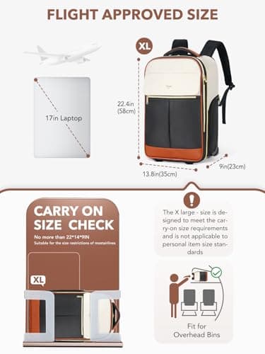 Tonyeee Rolling Backpack for Women, 22 Inch Carry on Luggage Suitcase Flight Approved, X Large Roller Travel Laptop Backpack with Wheels for Overnight Weekender Bussiness Work (Beige,XL Carry on Size) - Thumbnail 5