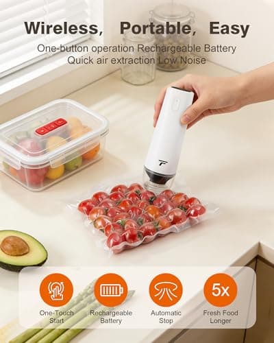 Vacuum sealer for food, Chef’s Design to Preserve Freshness, Compact Handheld Vacuum Sealer with 30 Reusable Bags, Professional-Grade for Food Storage Savers, Pebble - Thumbnail 3