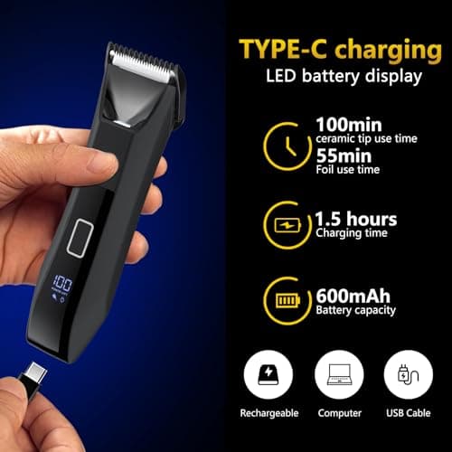 Manscape 3-in-1 Body Trimmer for Men, Groin, Pubic & Ball Hair Shaver No-Nick, Nose Hair Trimmer, Body Groomer for Smooth Shaving, Lightweight with Travel Lock, LED Display, IPX7 Waterproof, Gift Men - Thumbnail 6