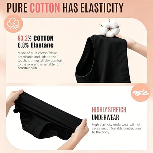 NESBRE High Waisted Underwear for Women Full Coverage Women's Briefs Multi-pack Cotton Underwear Hipster Panties 6-Pack - Thumbnail 4