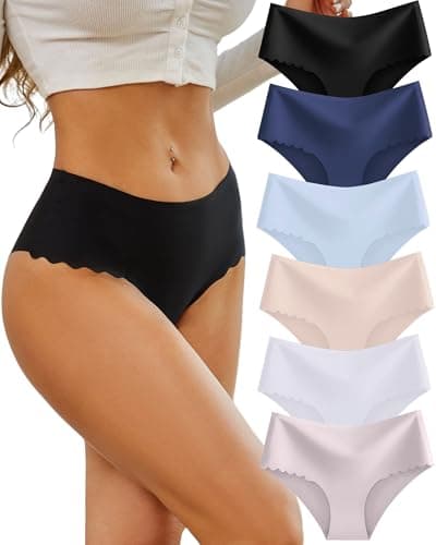 Sth Big High Waisted Seamless Underwear for Women No Show Panties Cheeky Scalloped Edge Bikini Breathable Briefs 6 Pack(XL) - Image 1