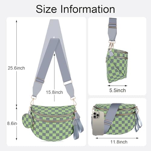 Bum Bags for Women Checkered Crossbody Bag Large Nylon Belt Purse Fanny Packs, Bonus with a Extra Strap - Thumbnail 6