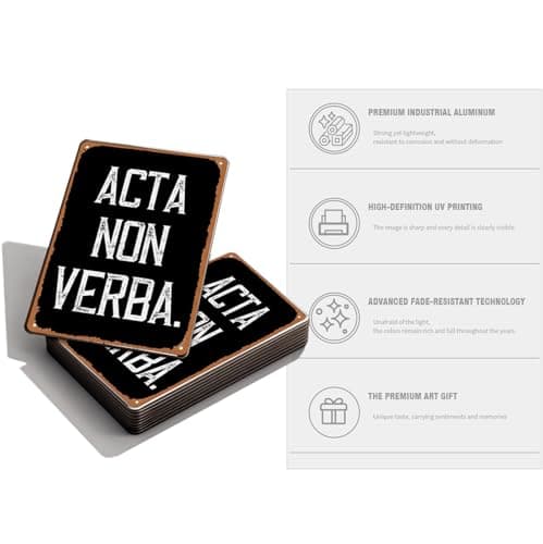 Acta Non Verba Metal Tin Sign – Vintage Black Motivational Wall Decor for Garage, Workshop, Man Cave or Office, Inspirational Action Quote Sign for Men - Thumbnail 3
