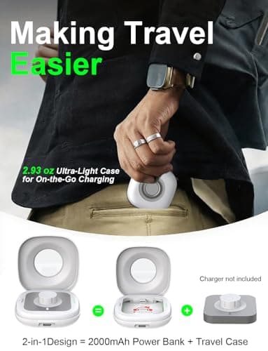 Wireless Charging Case for Oura Ring 4 Charger, 2000mAh Portable Travel Charging Station Fits All-Sized Ring Gen 4, Up to 30 Days Extra Battery Life (Official Charging Dock Not Included) - Thumbnail 3