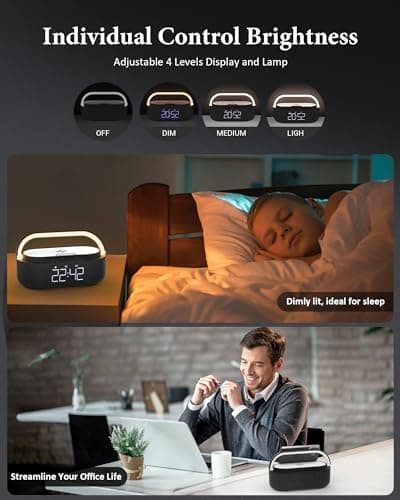 COLSUR Bluetooth Speaker with Wireless Charger, FM Radio, Dimmable LED Night Light, Stereo Sound Dual Wireless Speakers, 2500mAh Portable Speaker for Home Decoration, Bedroom, Office, Gift - Thumbnail 6