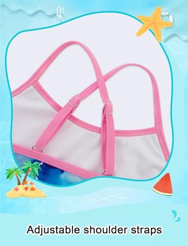Seanrui Kids' Swimwear Rash Guard for Girls Swimsuit Long Sleeve Swimsuit Size 7 with Swim Shirt Light Pink - Thumbnail 3
