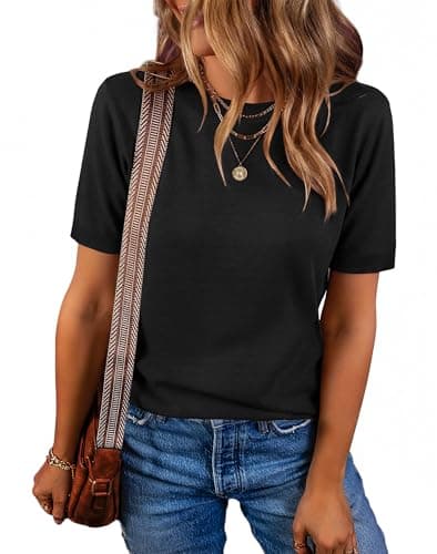 RUMIA Business Casual Tops for Women Short Sleeve Sweaters Dressy Work Tops Black S - Thumbnail 2