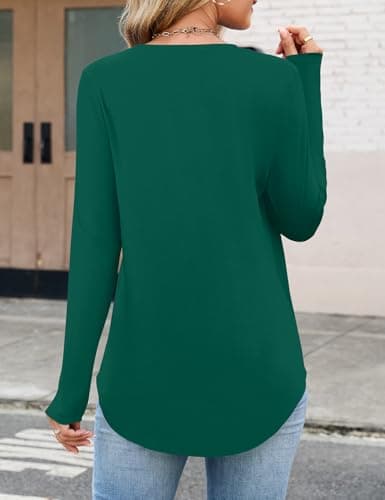 JUSTFASHIONNOW Tops For Women Trendy Fall Long Sleeve Shirts Basic Tee Fall Trendy Cute Top Casual 2025 Fashion Crew Neck Tunic Tops (Dark Green, X-Large) - Thumbnail 6