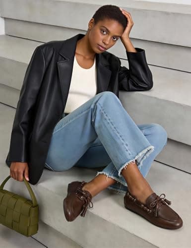 QIY Brown Flats Penny Loafers for Women Fringe Beaded Moccasins Dressy Lace up Driving Loafers Comfortable Lightweight Office Casual Wear Flats Size 9.5 - Thumbnail 3
