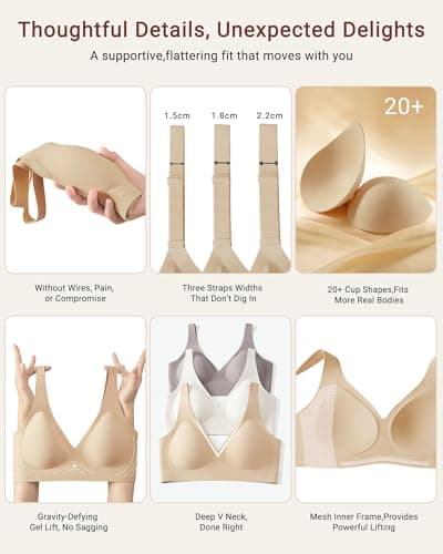 As Fairy Seamless Jelly Support Wireless Bra Deep V Push Up Bralette No-Show Invisible Bra for Daily Work(Semolina 42D) - Thumbnail 5