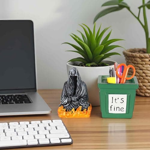 TTDOM Grim Reaper Statue Gothic Decor Dumpster Fire Gifts for Coworkers Boss Gifts Housewarming Gifts Bookshelf Decor for Home Office - Thumbnail 2