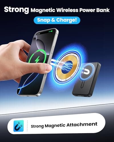 Aterob for Magsafe Portable Charger 5000mAh, Slim Magnetic Battery Pack, 15W Wireless Magnetic Battery Pack, 20W PD Fast Charging, Magnetic Power Bank for iPhone 17/16/15/14/13/12 Series (Black) - Thumbnail 2