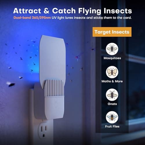 2 Pack Indoor Fly Trap with 5 Dual-Core UVA Beads for Gnat, Fruit Fly, and Moth, 1.5W Decorative Sticky Glue Board Bug Zapper for Home, Kitchen - Thumbnail 3