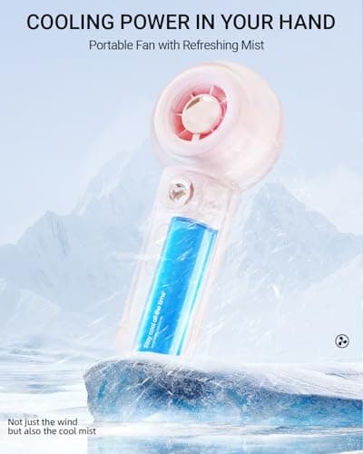 Tendiren Portable Handheld Misting Fan, Rechargeable Personal Mini Fan with Mist, 4 Speed Turbo Powerful Cooling Fans with Water Spray Tank for Travel, Home, Office, Outdoor, Camping, Beach (White) - Thumbnail 3