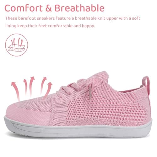 WateLves Toddler Little Kids Wide Barefoot Shoes Boys Girls Minimalist Sneakers Lightweight Breathable Walking Shoes | Naturally Splay | Flexible Fit (Pink, 23) - Thumbnail 2