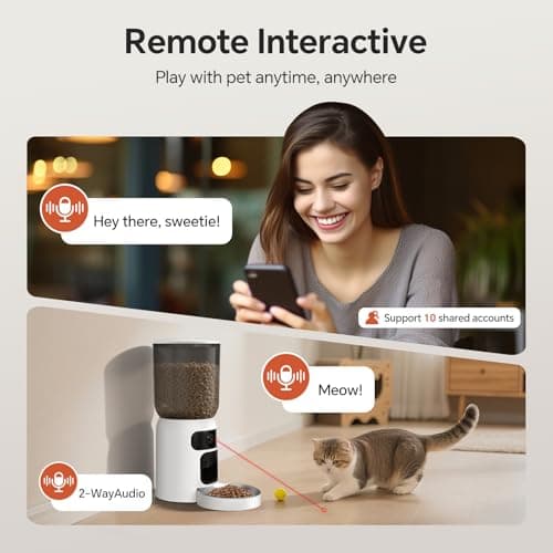 Centvicam Automatic Cat Feeder with Movable Camera: 5G WiFi Automatic Dog Feeder with Two-way Audio,Cat Food Dispenser with Night Vision for Multiple Pet, Detachable for Easy Clean -24 Cup -6L Storage - Thumbnail 4