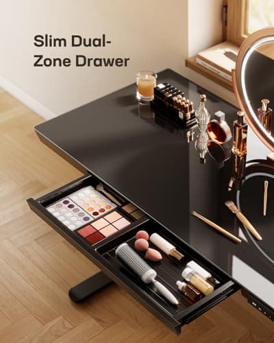 Marsail Glass Standing Desk with Drawer, 48 x 24 inch Electric Standing Desk, Height Adjustable Desk with One-Piece Tabletop & USB Charging Ports, Sit Stand Desk with Storage for Home & Office Black - Thumbnail 5