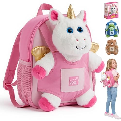JOIEDOMI Toddler Backpack with Unicorn Toys for 2 3 Year Old Girls, Soft Plush Unicorn Stuffed Backpack with Detachable Toy for 2 Year Old Girl Birthday Gift, Perfect for Daycare Preschool Travel - Image 1