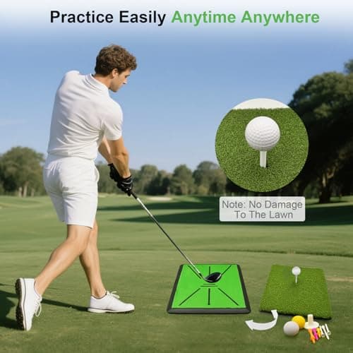 Golf Hitting Mat, with Extra Replaceable Golf Practice Mat for Swing Path Detection Batting Training 16"x12" with Tees, for Driving, Chipping, Indoor/Outdoor - Thumbnail 6