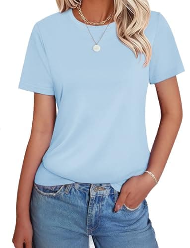 GKBK Womens Short Sleeve Cotton Shirts Crewneck Casual Summer Tops Cute Basic Tee Tshirt Spring Outfits 2026 Trendy Light Blue - Image 1