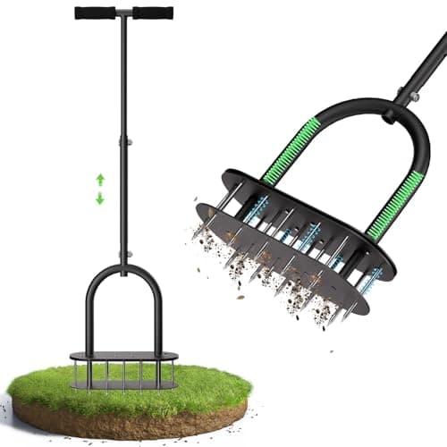 seasky Lawn Aerator, Manual Lawn Aerator Tool with Padded T-Handle, Wide Foot Plate & 15-3 Inch Solid Steel Spikes, Dual-Layer Design for Effortless Aeration in Lawn, Yard and Garden Soil - Image 1