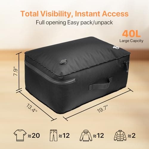 Vacuum Storage Bags with Wireless Pump 70L, 24in Vacuum Bags for Travel Reusable, IP68 Waterproof, Fits 20/24/28in Suitcase, Backpack, Home Storage (2PC + Pump) - Thumbnail 2