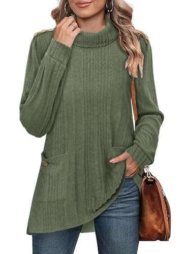 Bulotus Women's Turtleneck Sweaters 2026 Winter Long Sleeve Ribbed Knit Comfy Loose Casual Tunic Tops Vintage Green - Image 1