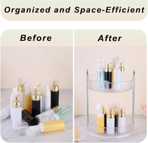 360 Rotating Makeup Organizer and Storage for Vanity Countertop 2 Tiers, High Capacity Cosmetic Skincare Perfume Organizers for Dresser Bathroom Lazy Susan - Thumbnail 6