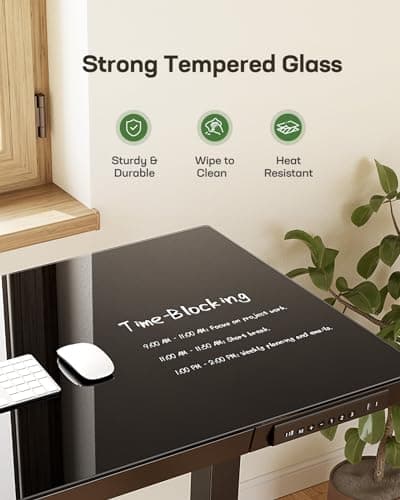 Marsail Glass Standing Desk with Drawer, 48 x 24 inch Electric Standing Desk, Height Adjustable Desk with One-Piece Tabletop & USB Charging Ports, Sit Stand Desk with Storage for Home & Office Black - Thumbnail 4