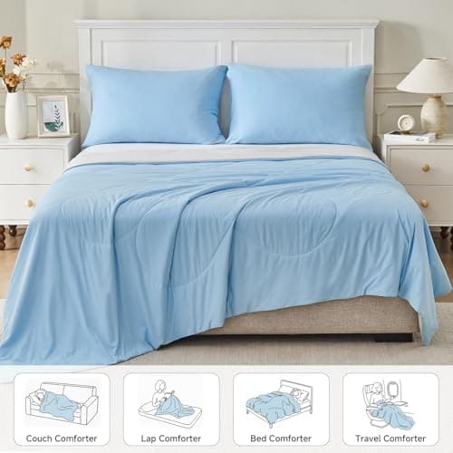 HOMFINE Cooling Comforter Twin Size, Purple Summer Cooling Blanket for Hot Sleepers and Night Sweats, Japanese Double-Sided Cold Tech Fabric Q-Max 0.45, Soft Breathable Silky Smooth Lightweight - Thumbnail 6