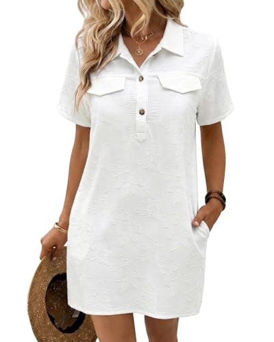 Bsubseach Summer Dresses for Women 2026 Casual Floral Beach Cover Up Button Down Shirt Boho Dress with Pockets White S